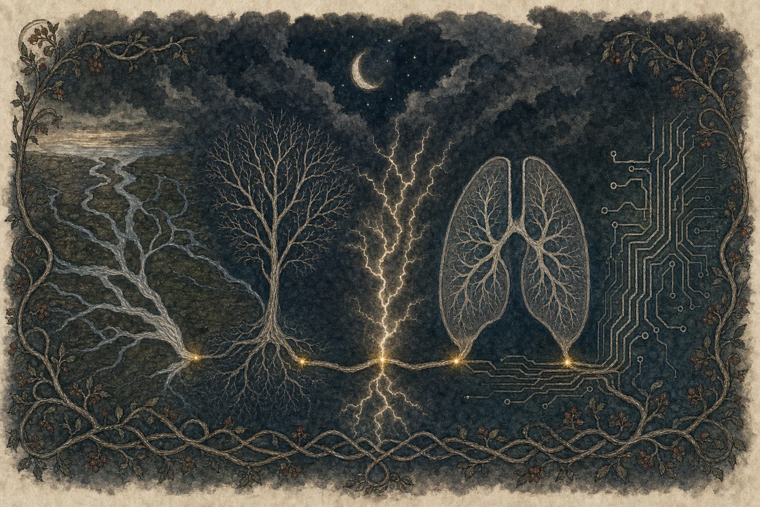 The rear endpaper: the same drawing, at night.